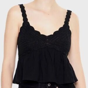 NWT Forever 21 crocheted black baby doll top